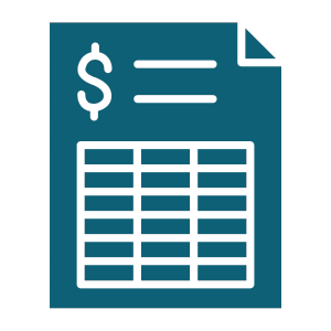Icon of a spreadsheet document with a dollar sign