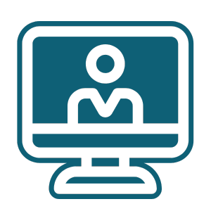 Icon of a person on a computer screen for video coaching